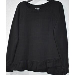 LOFT Ruffle Hem Sweatshirt MEDIUM Pullover Black Long Sleeve Lightweight Cotton